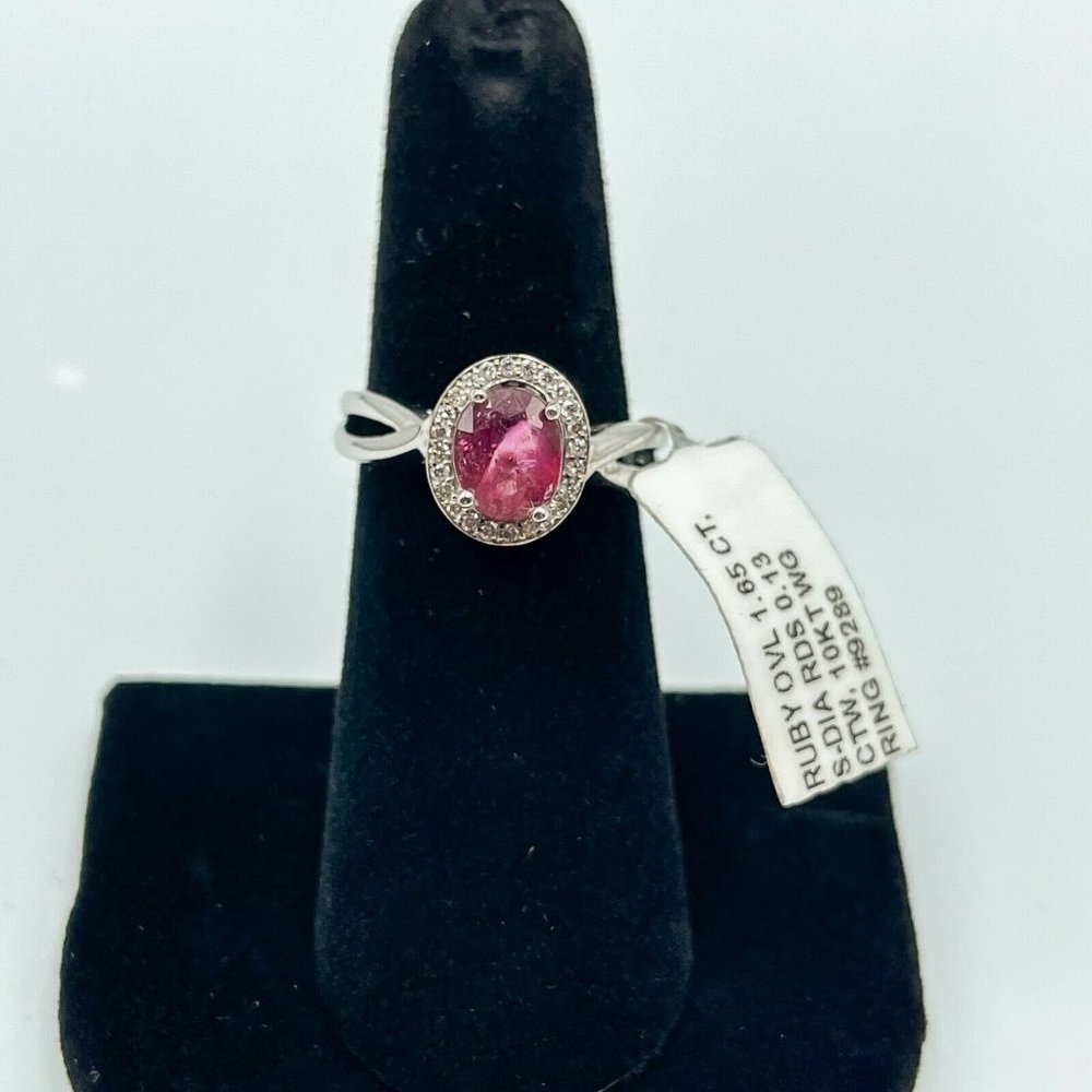 1.65 ct. Genuine Ruby And Diamond Ring Solid 10K White Gold Orig. Price over $3K